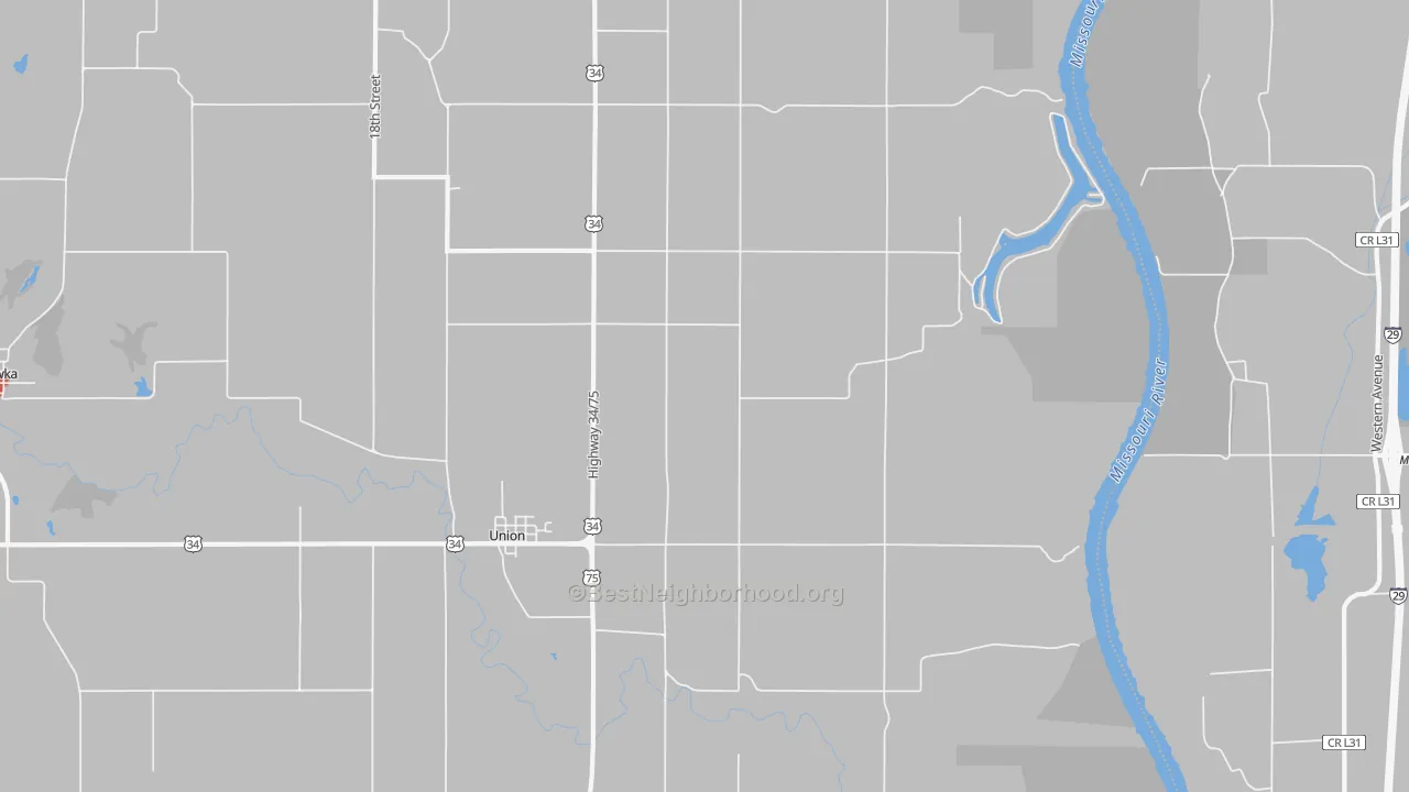Walk Grade map of 68455, NE, walkable areas in green and car-dependent areas in red