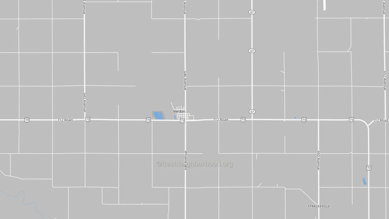Walk Grade map of 68457, NE, walkable areas in green and car-dependent areas in red