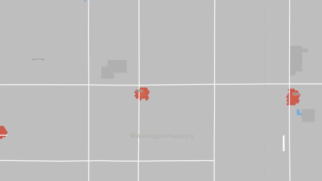 Walk Grade map of 68460, NE, walkable areas in green and car-dependent areas in red