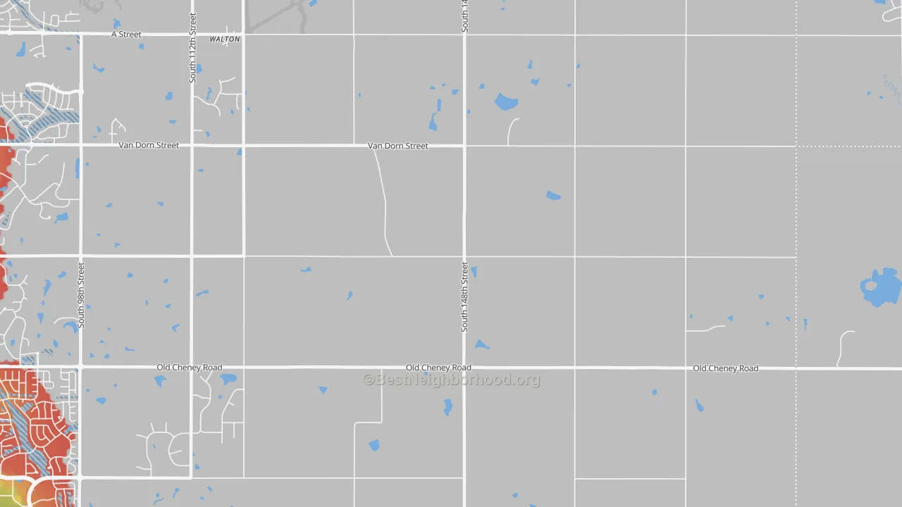 Walk Grade map of 68461, NE, walkable areas in green and car-dependent areas in red
