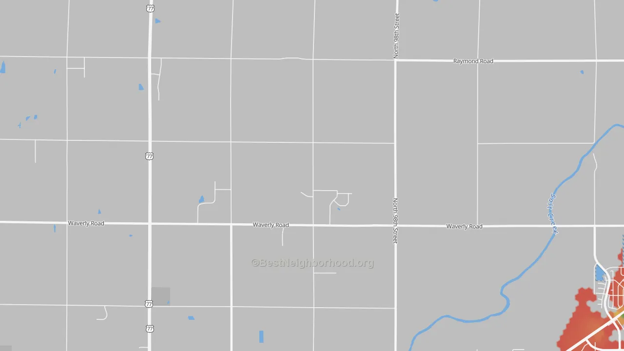 Walk Grade map of 68517, NE, walkable areas in green and car-dependent areas in red