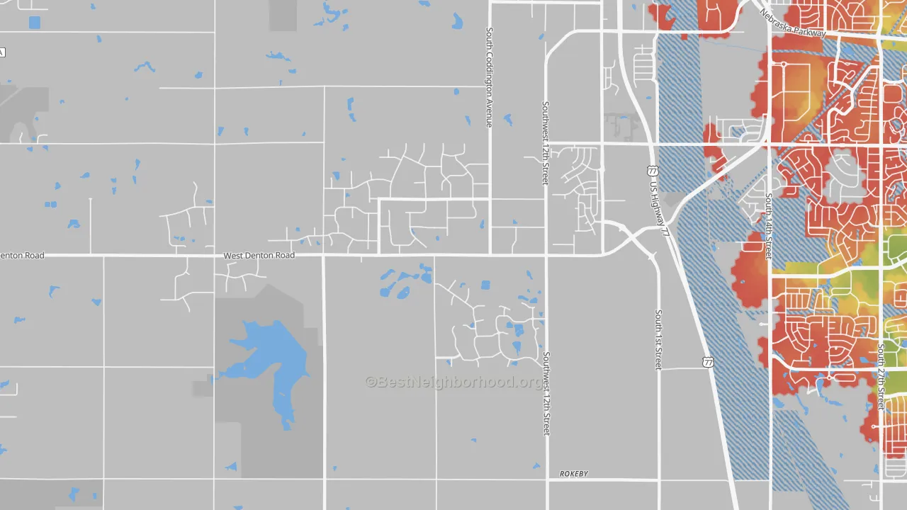 Walk Grade map of 68523, NE, walkable areas in green and car-dependent areas in red
