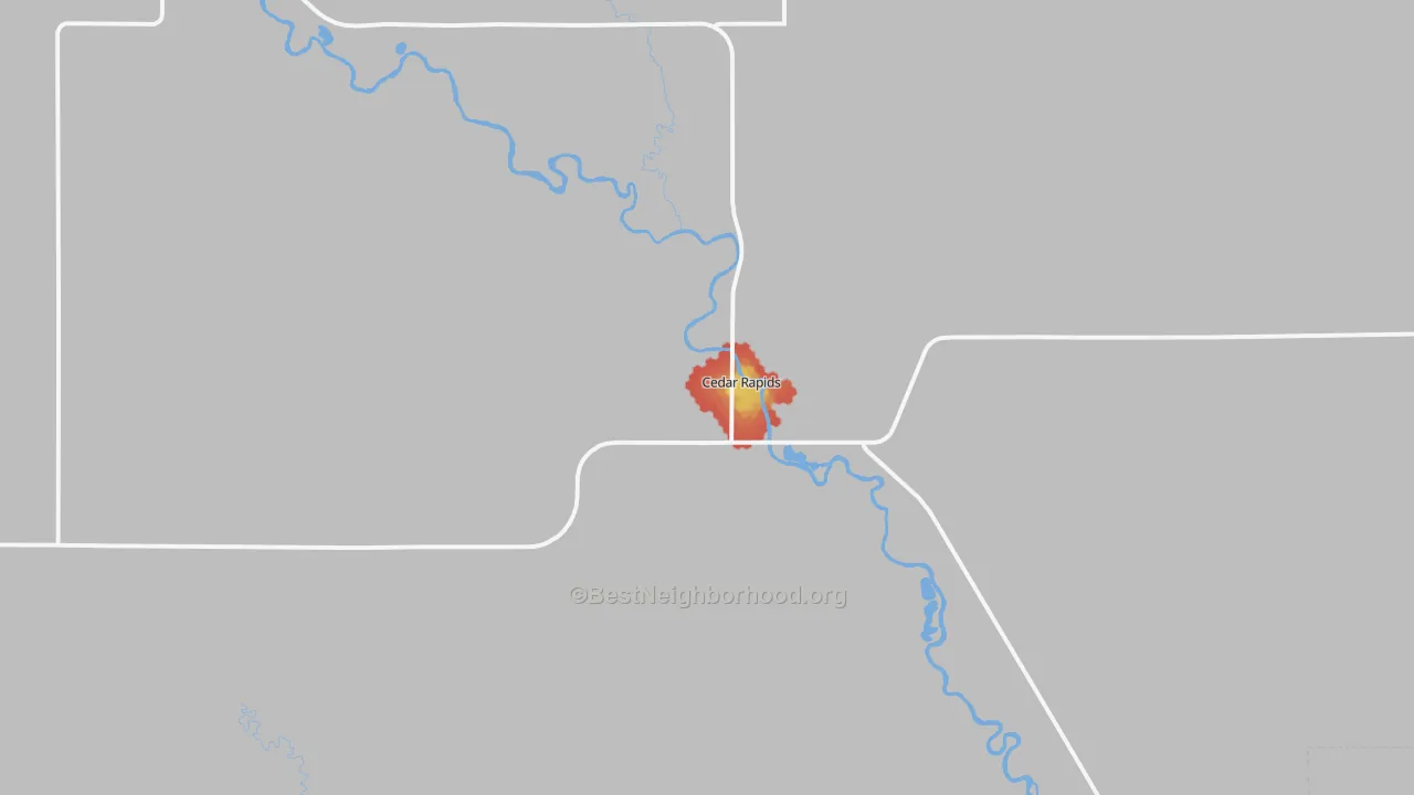 Walk Grade map of 68627, NE, walkable areas in green and car-dependent areas in red