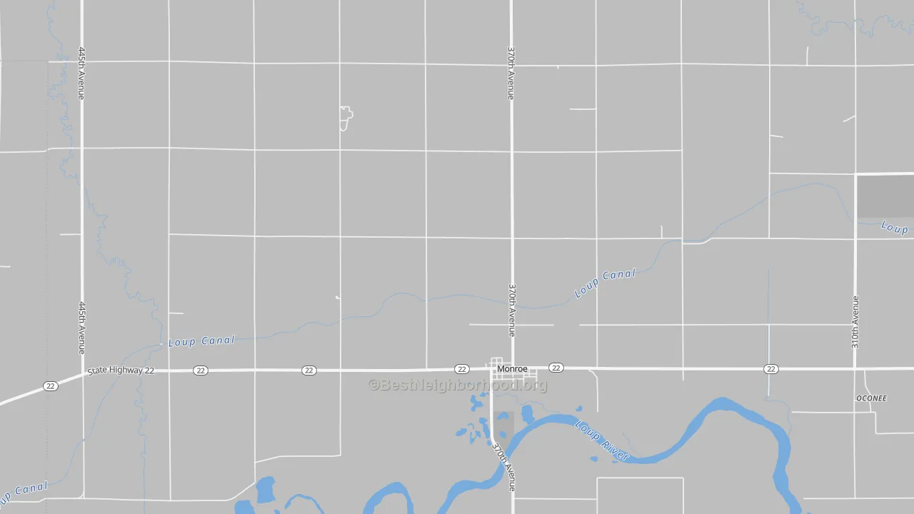 Walk Grade map of 68647, NE, walkable areas in green and car-dependent areas in red