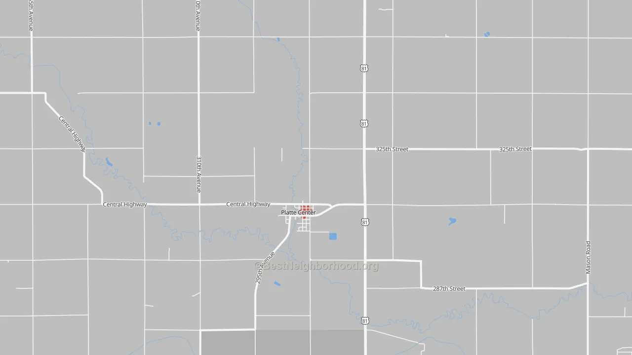 Walk Grade map of 68653, NE, walkable areas in green and car-dependent areas in red