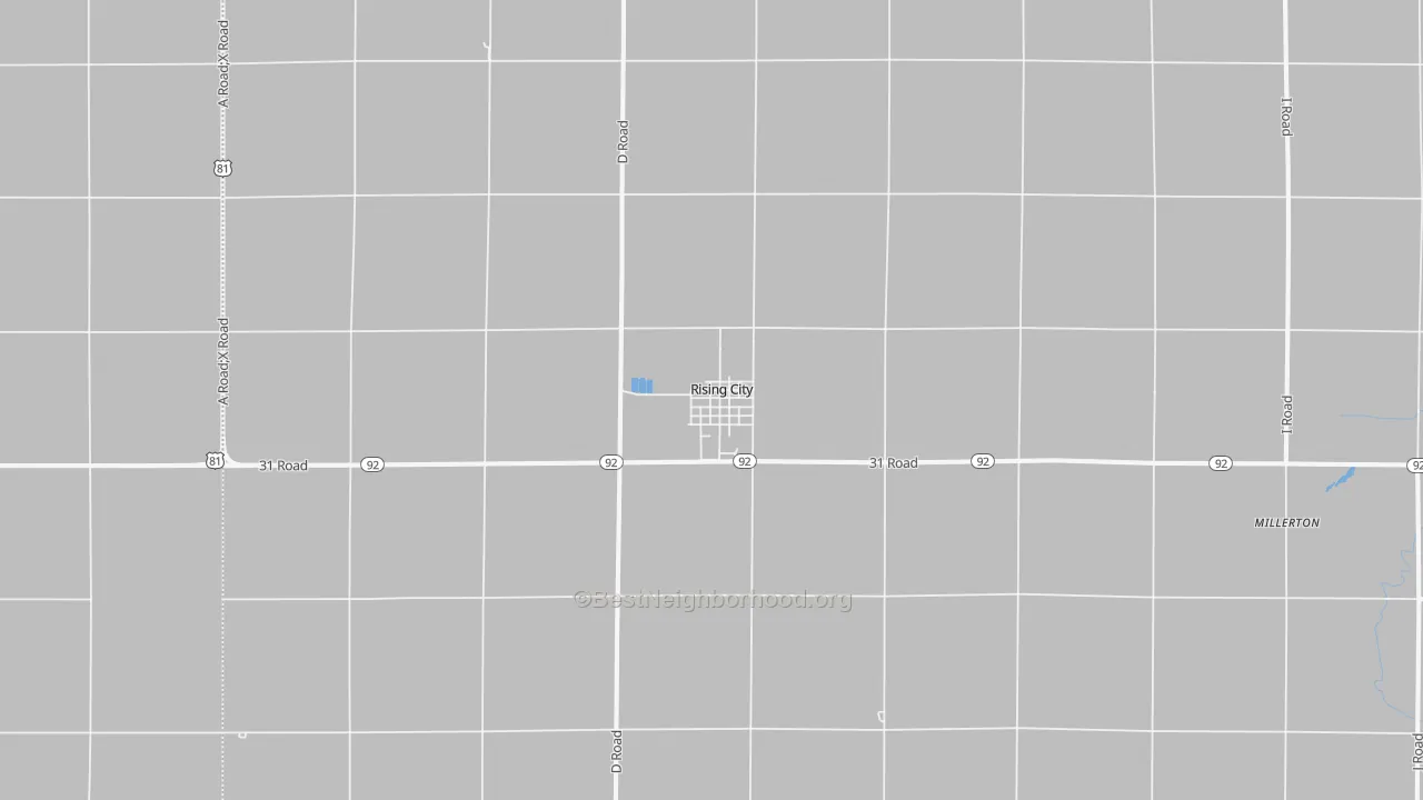 Walk Grade map of 68658, NE, walkable areas in green and car-dependent areas in red