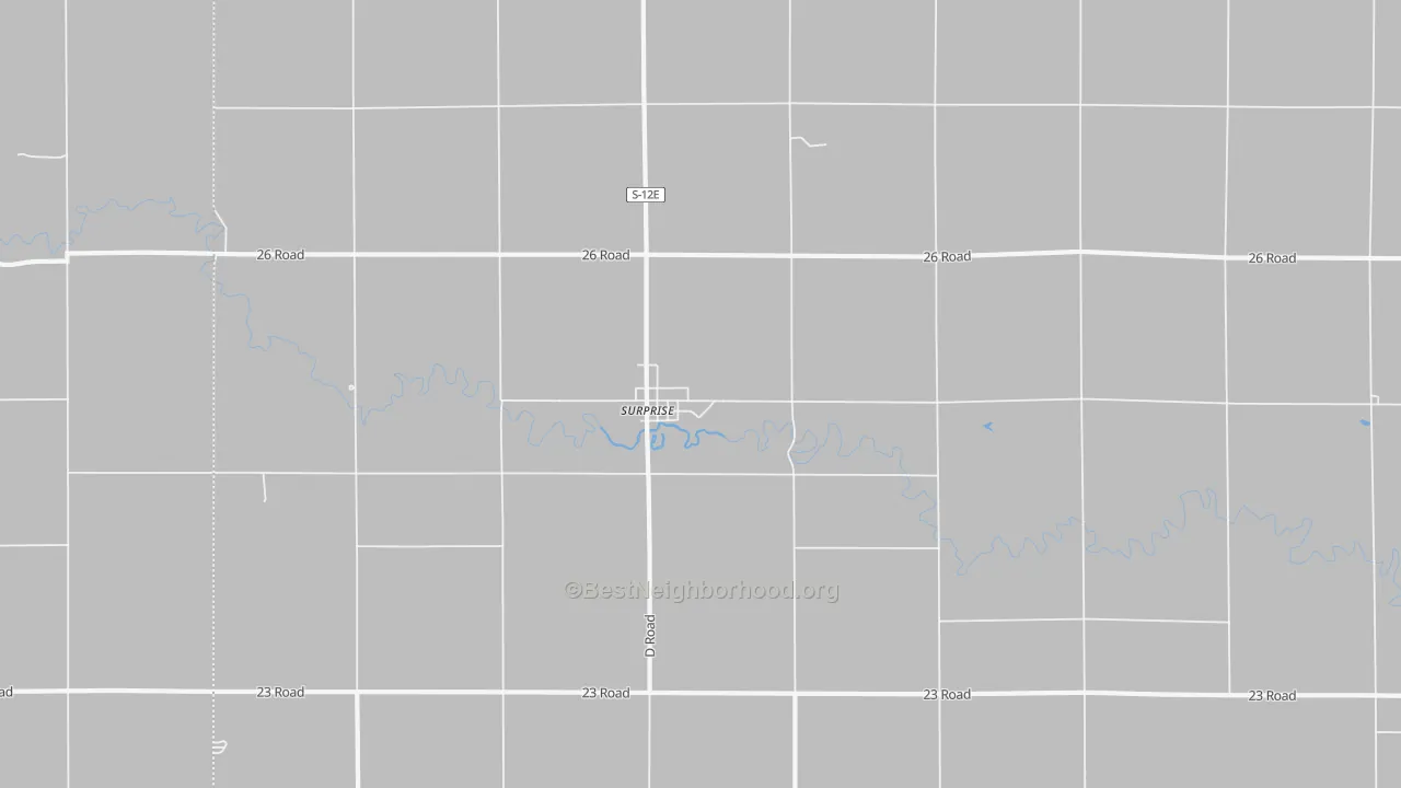 Walk Grade map of 68667, NE, walkable areas in green and car-dependent areas in red