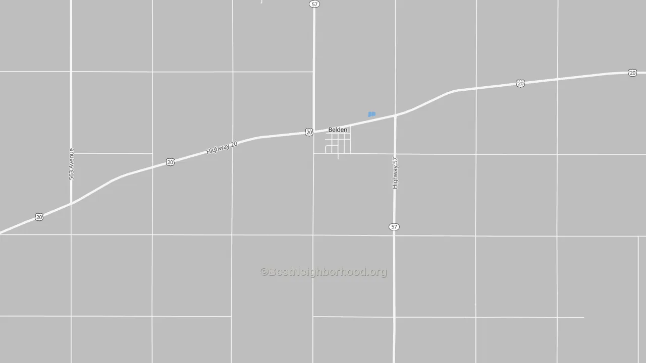 Walk Grade map of 68717, NE, walkable areas in green and car-dependent areas in red