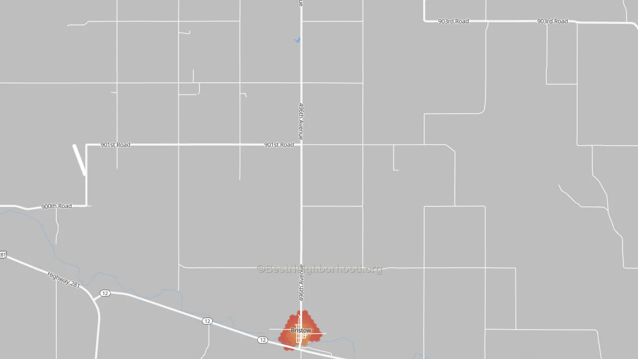 Walk Grade map of 68719, NE, walkable areas in green and car-dependent areas in red