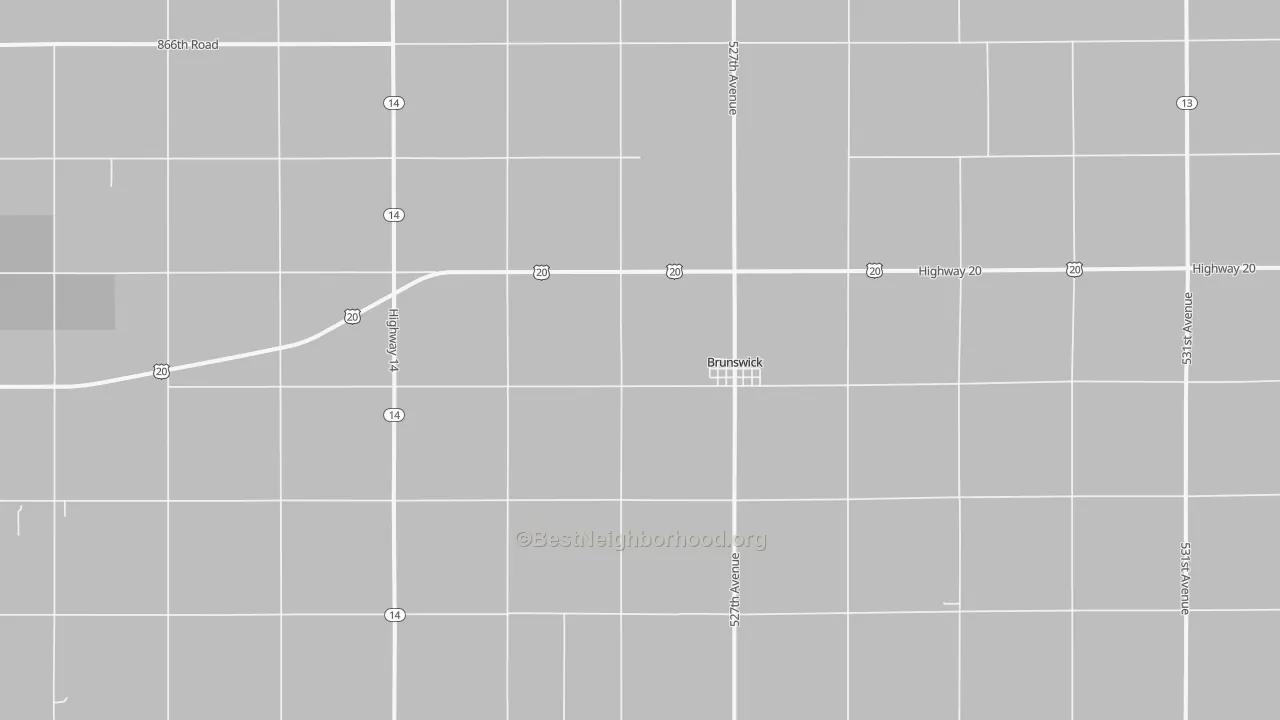 Walk Grade map of 68720, NE, walkable areas in green and car-dependent areas in red