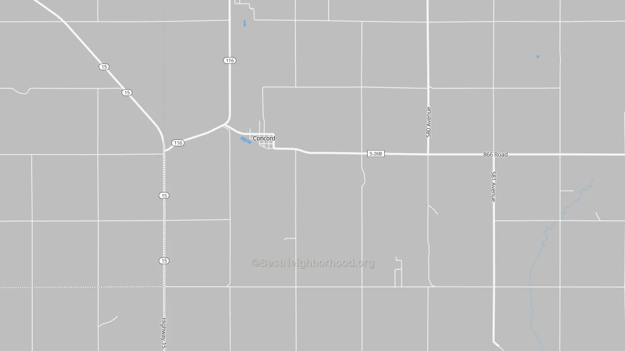 Walk Grade map of 68728, NE, walkable areas in green and car-dependent areas in red
