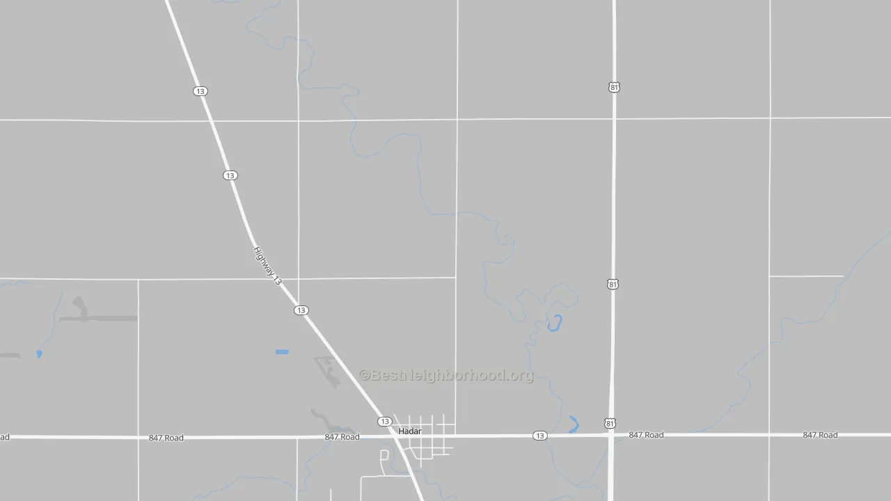 Walk Grade map of 68738, NE, walkable areas in green and car-dependent areas in red