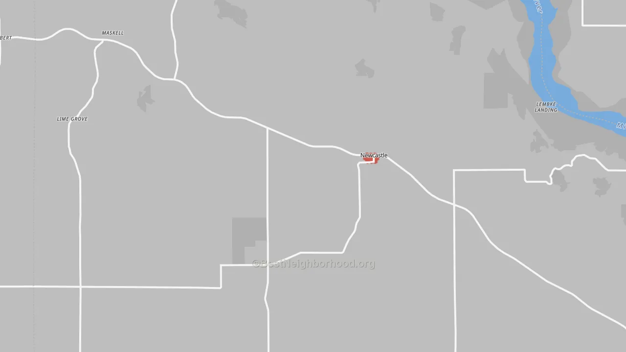 Walk Grade map of 68757, NE, walkable areas in green and car-dependent areas in red