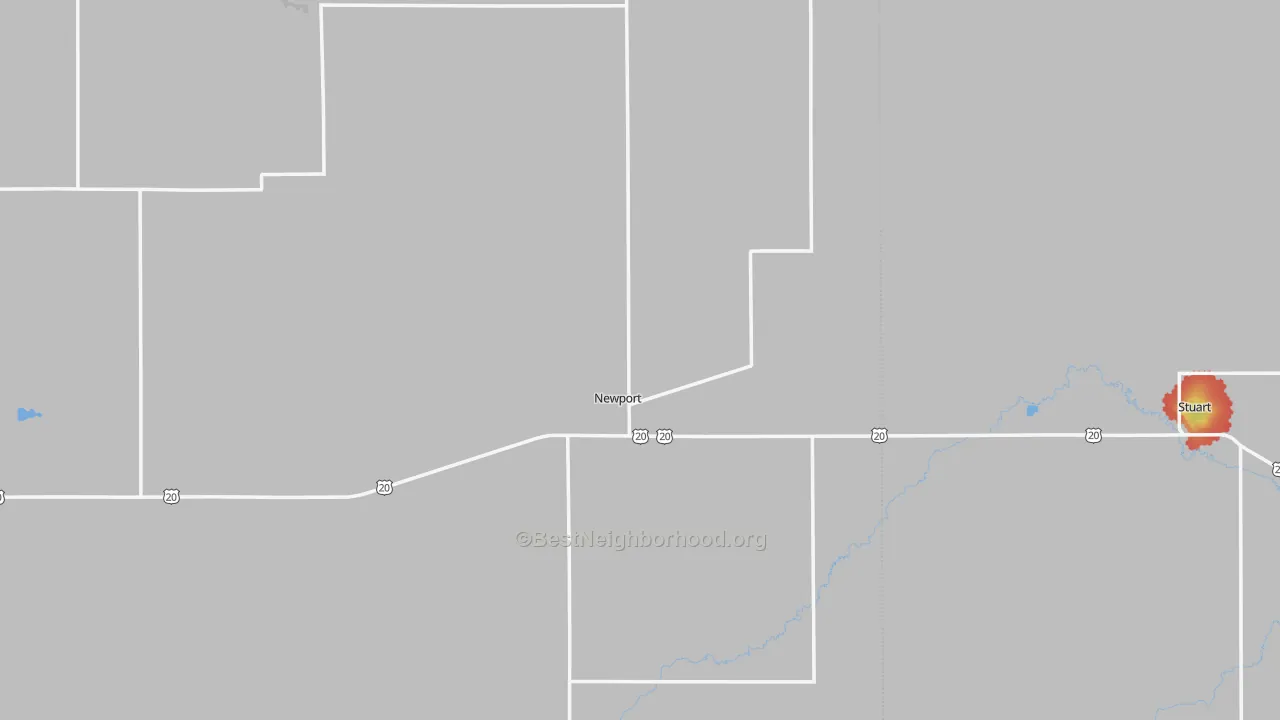 Walk Grade map of 68759, NE, walkable areas in green and car-dependent areas in red