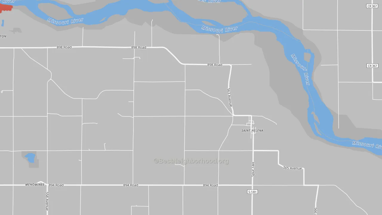 Walk Grade map of 68774, NE, walkable areas in green and car-dependent areas in red