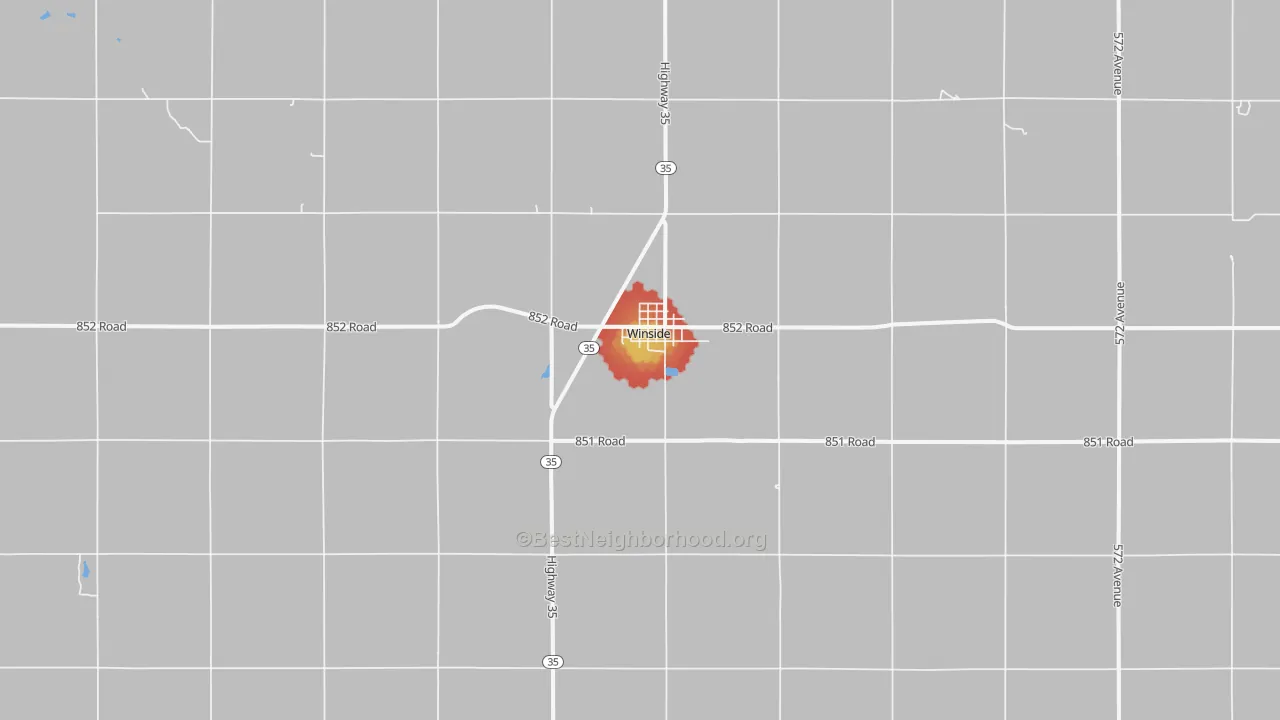 Walk Grade map of 68790, NE, walkable areas in green and car-dependent areas in red