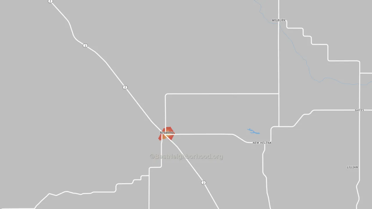Walk Grade map of 68813, NE, walkable areas in green and car-dependent areas in red
