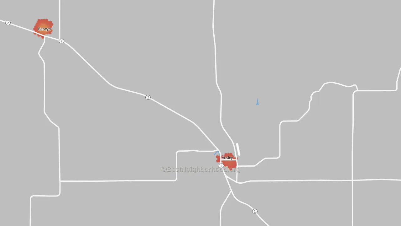 Walk Grade map of 68814, NE, walkable areas in green and car-dependent areas in red