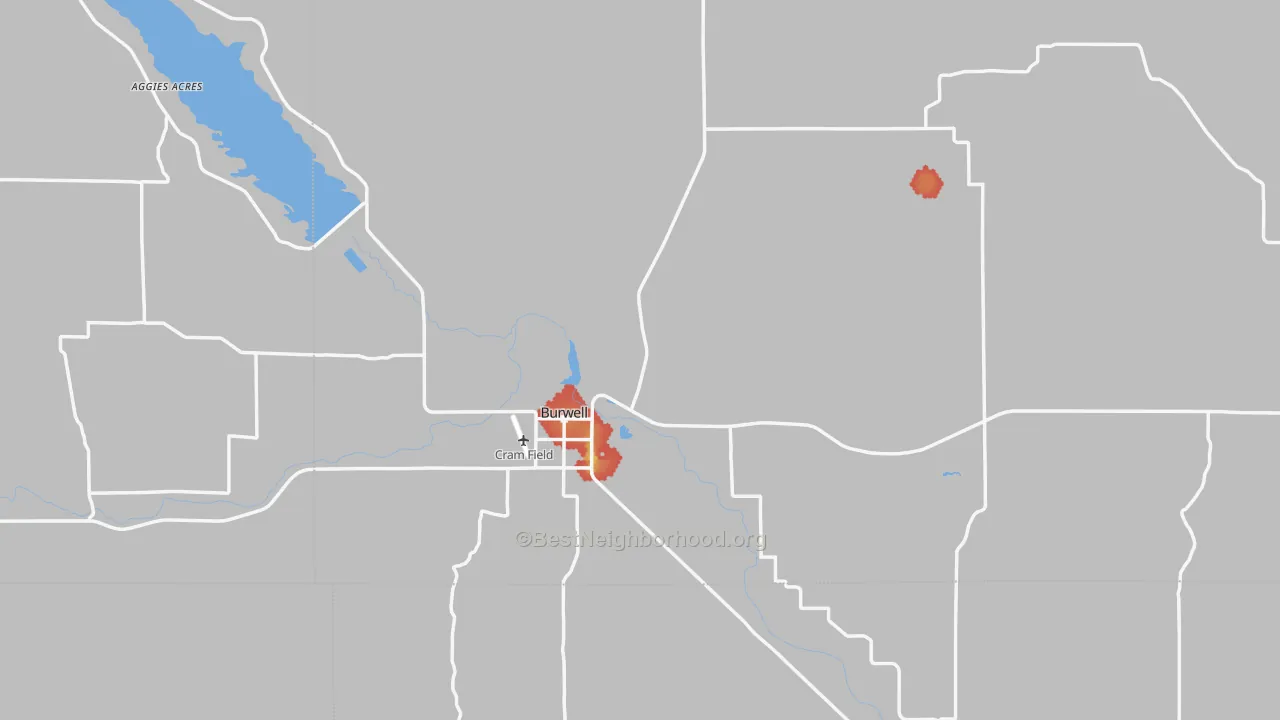 Walk Grade map of 68823, NE, walkable areas in green and car-dependent areas in red