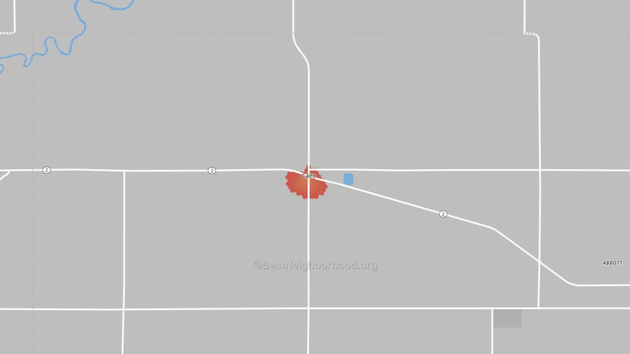 Walk Grade map of 68824, NE, walkable areas in green and car-dependent areas in red