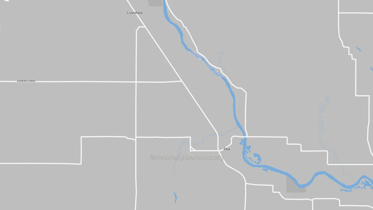 Walk Grade map of 68835, NE, walkable areas in green and car-dependent areas in red