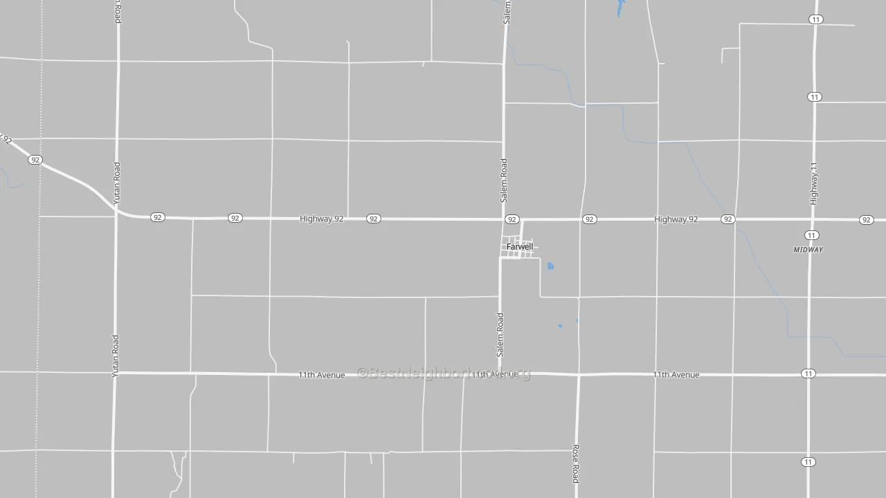 Walk Grade map of 68838, NE, walkable areas in green and car-dependent areas in red
