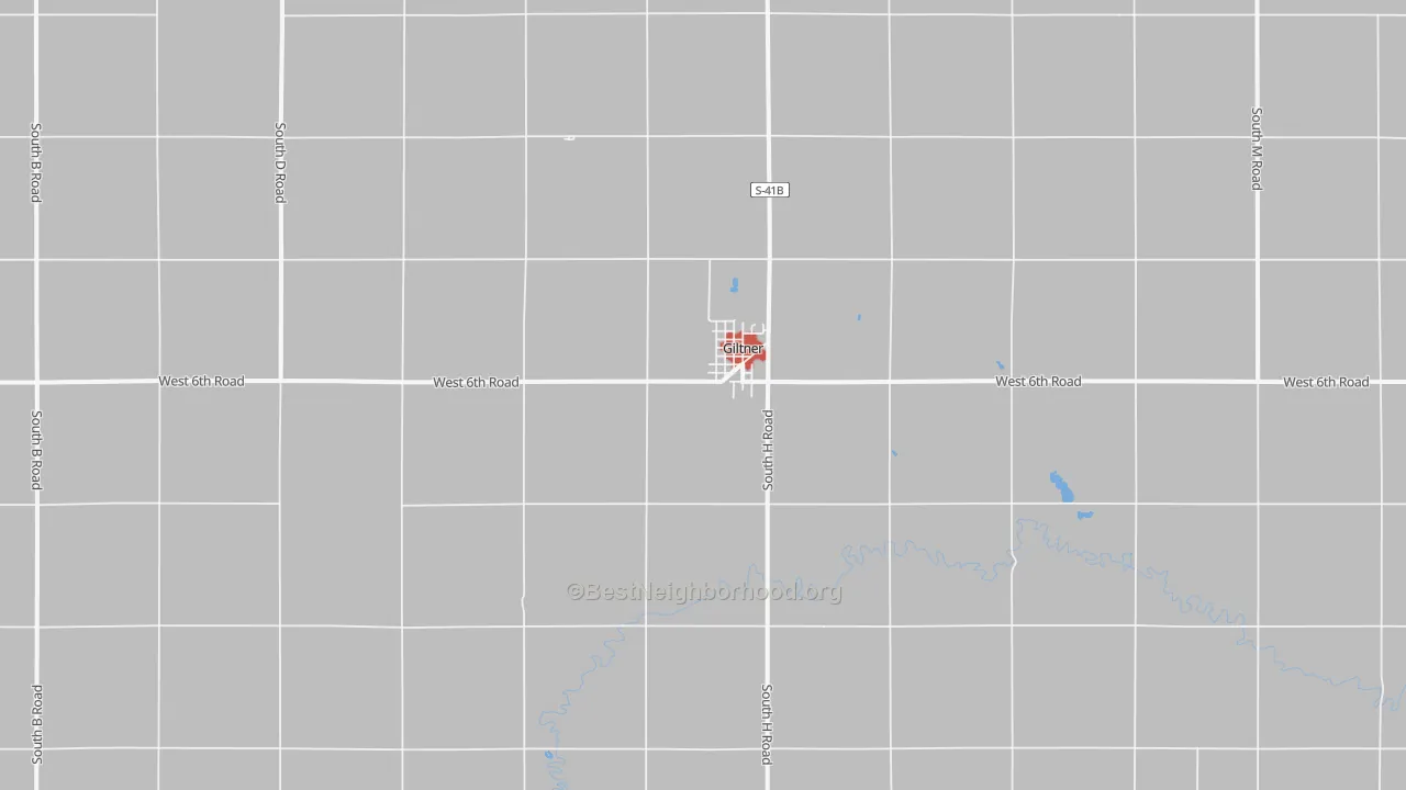 Walk Grade map of 68841, NE, walkable areas in green and car-dependent areas in red