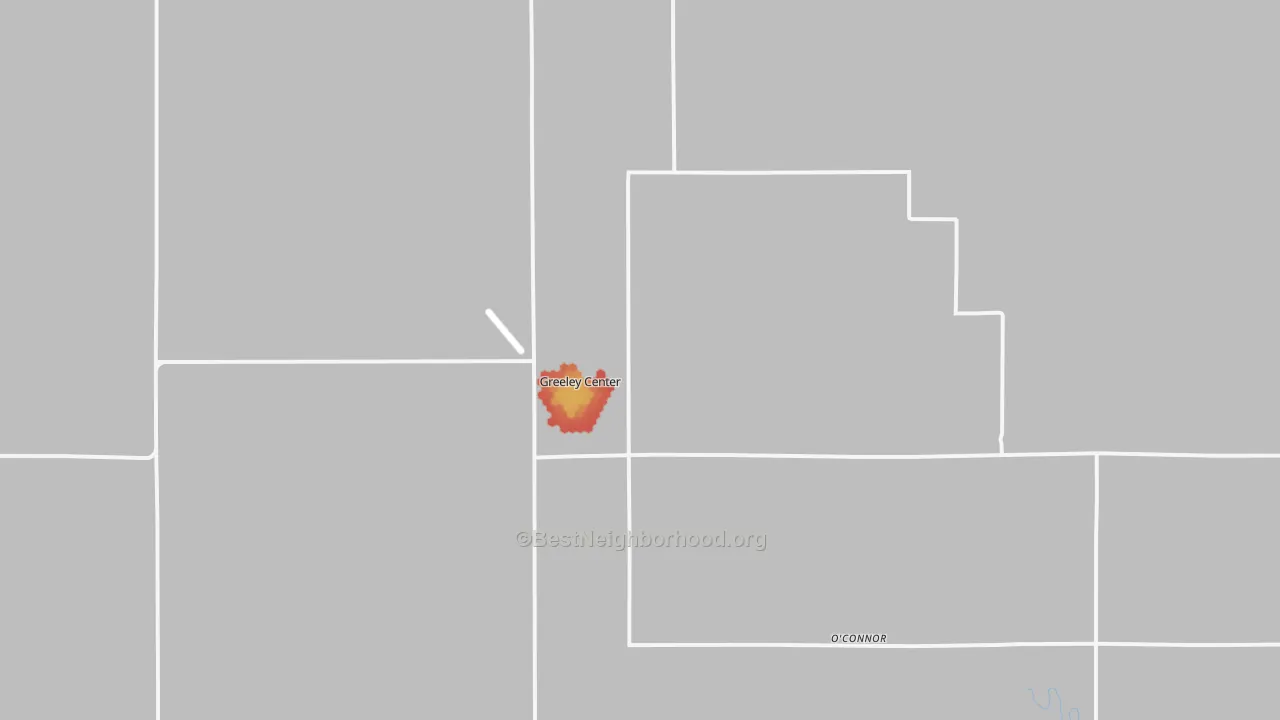 Walk Grade map of 68842, NE, walkable areas in green and car-dependent areas in red