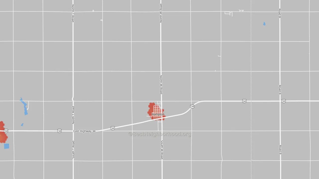 Walk Grade map of 68843, NE, walkable areas in green and car-dependent areas in red