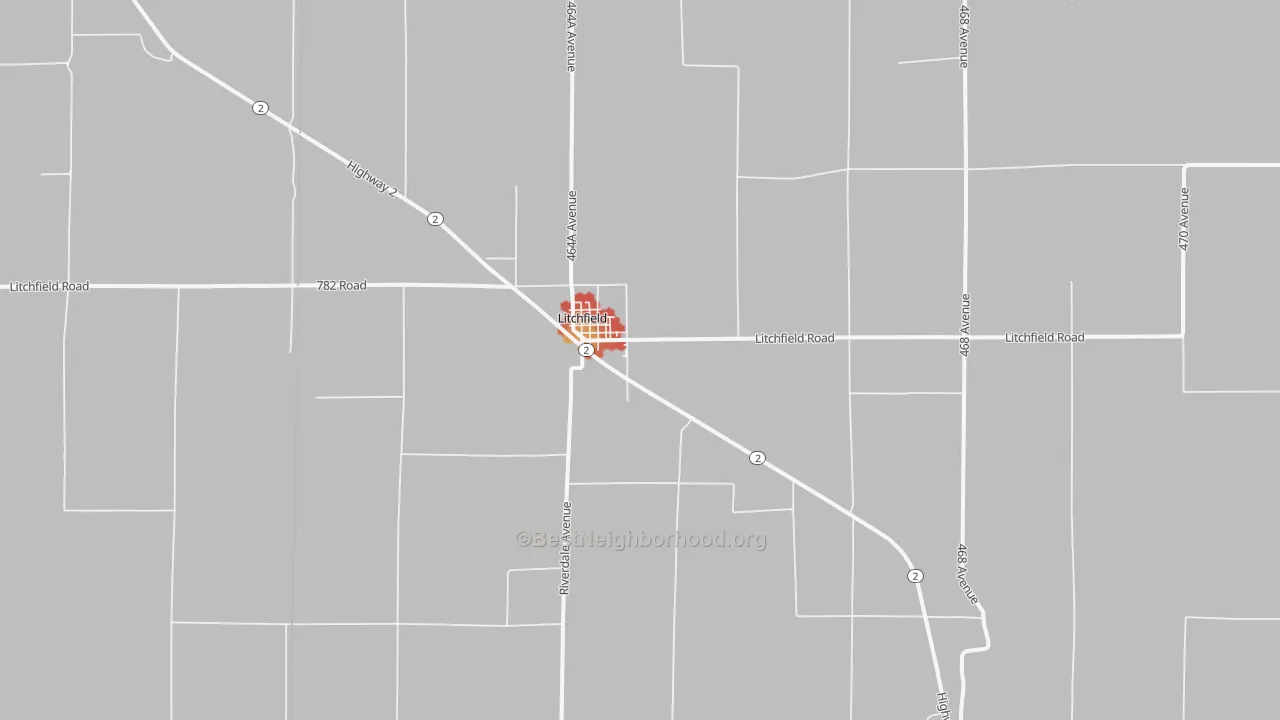Walk Grade map of 68852, NE, walkable areas in green and car-dependent areas in red