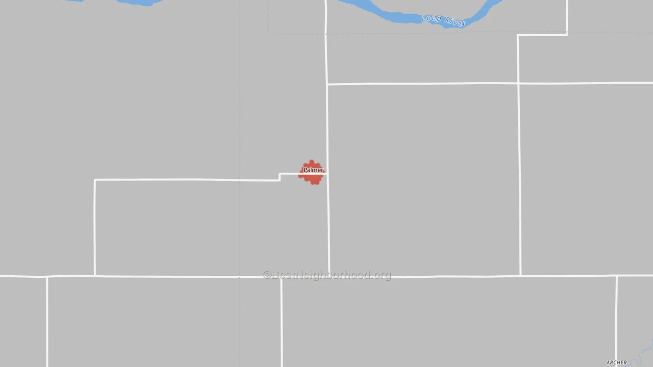 Walk Grade map of 68864, NE, walkable areas in green and car-dependent areas in red