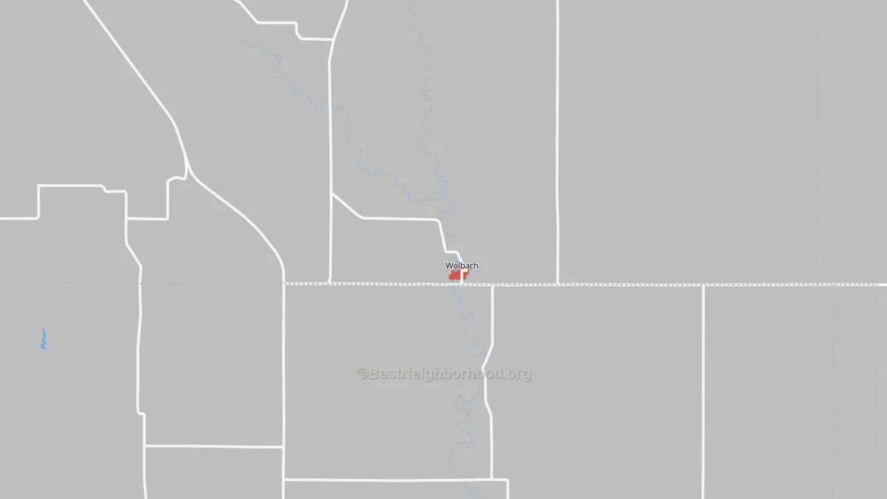 Walk Grade map of 68882, NE, walkable areas in green and car-dependent areas in red