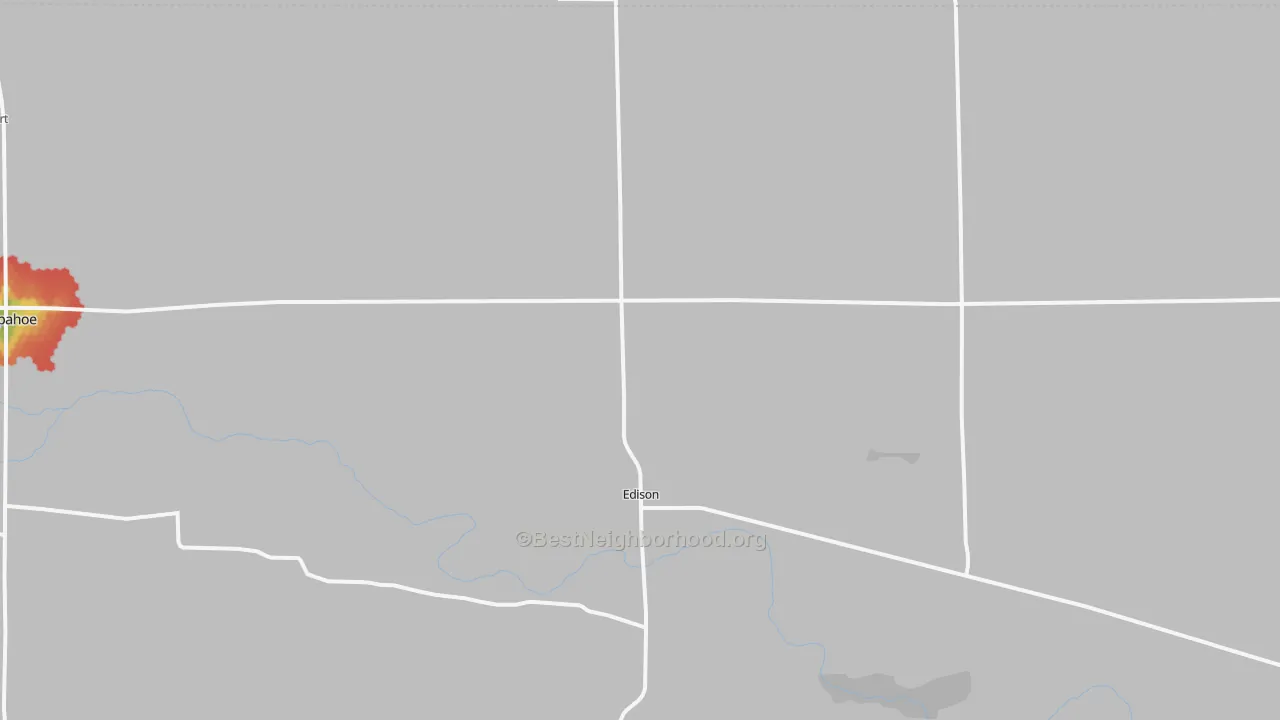 Walk Grade map of 68936, NE, walkable areas in green and car-dependent areas in red