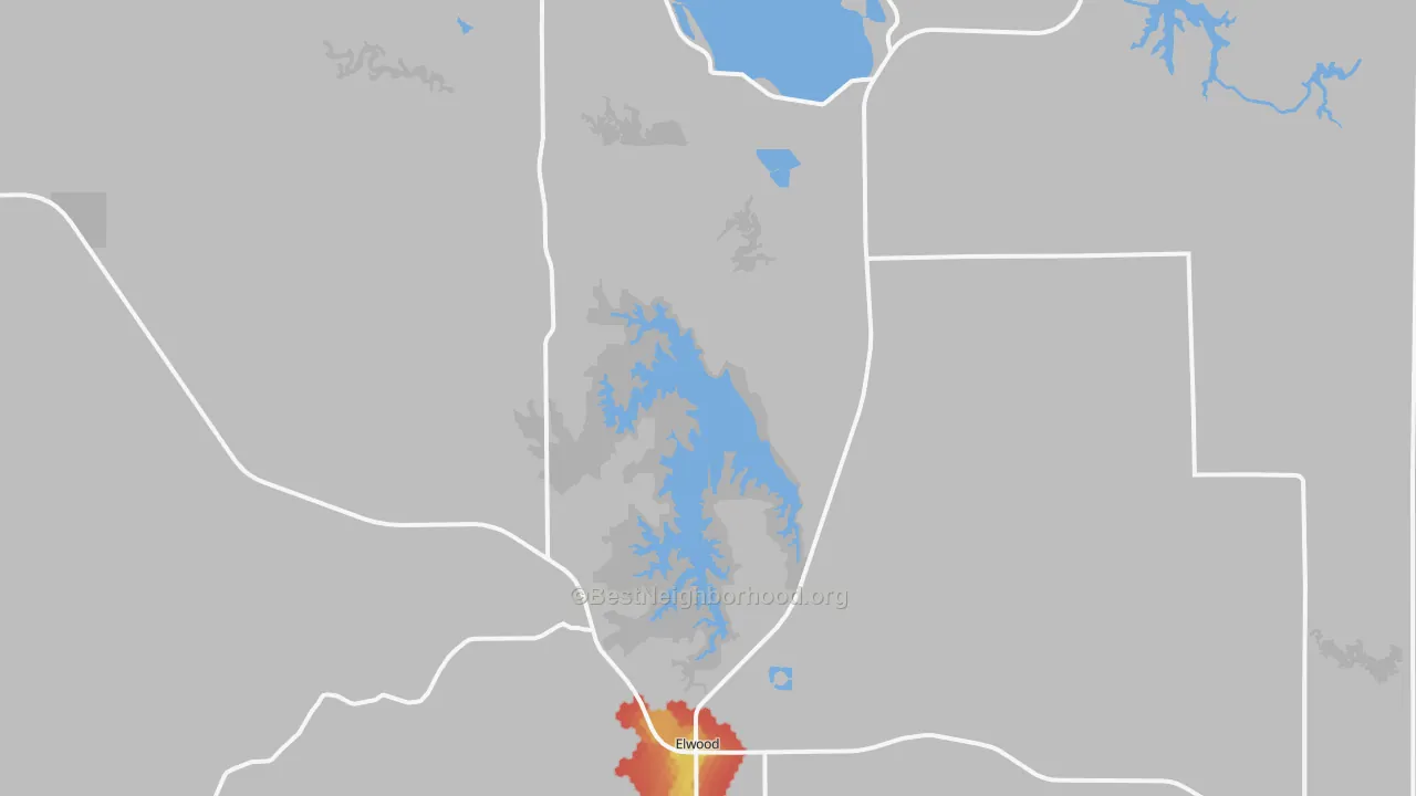 Walk Grade map of 68937, NE, walkable areas in green and car-dependent areas in red