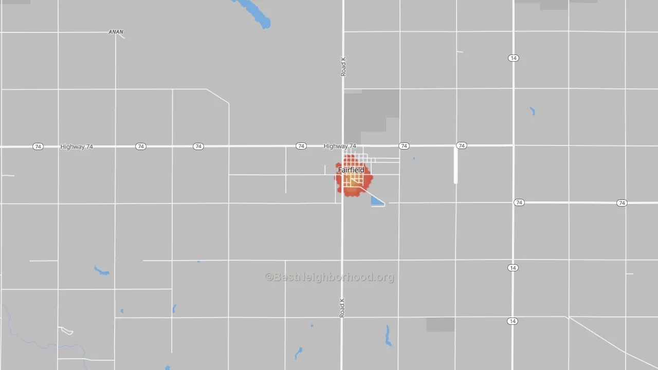 Walk Grade map of 68938, NE, walkable areas in green and car-dependent areas in red