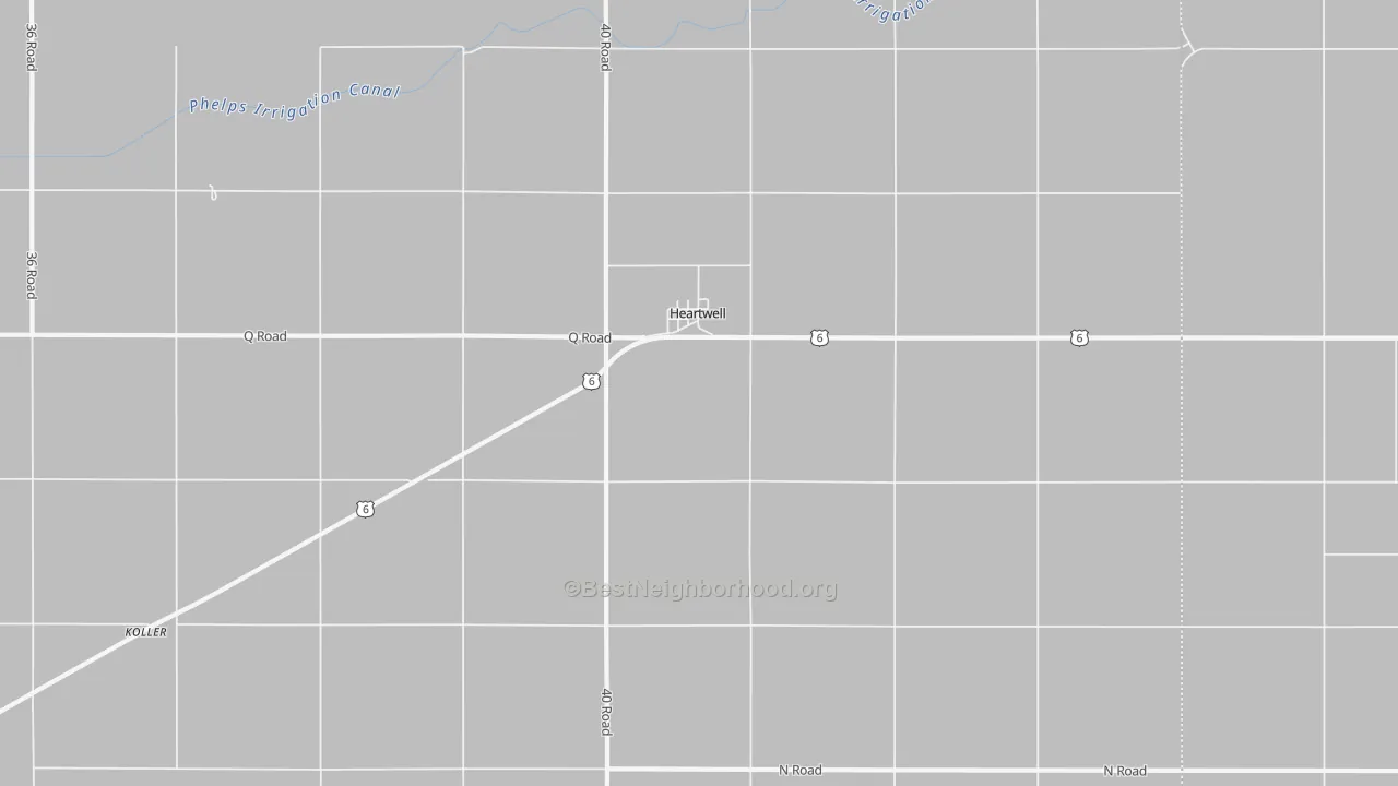 Walk Grade map of 68945, NE, walkable areas in green and car-dependent areas in red