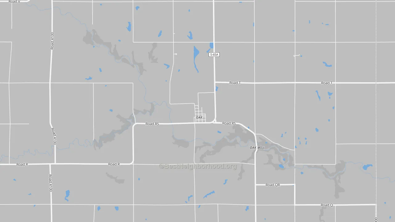 Walk Grade map of 68964, NE, walkable areas in green and car-dependent areas in red