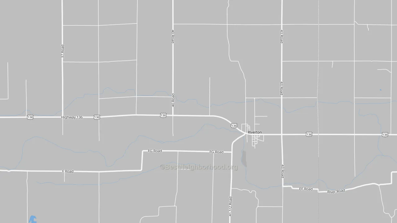 Walk Grade map of 68972, NE, walkable areas in green and car-dependent areas in red