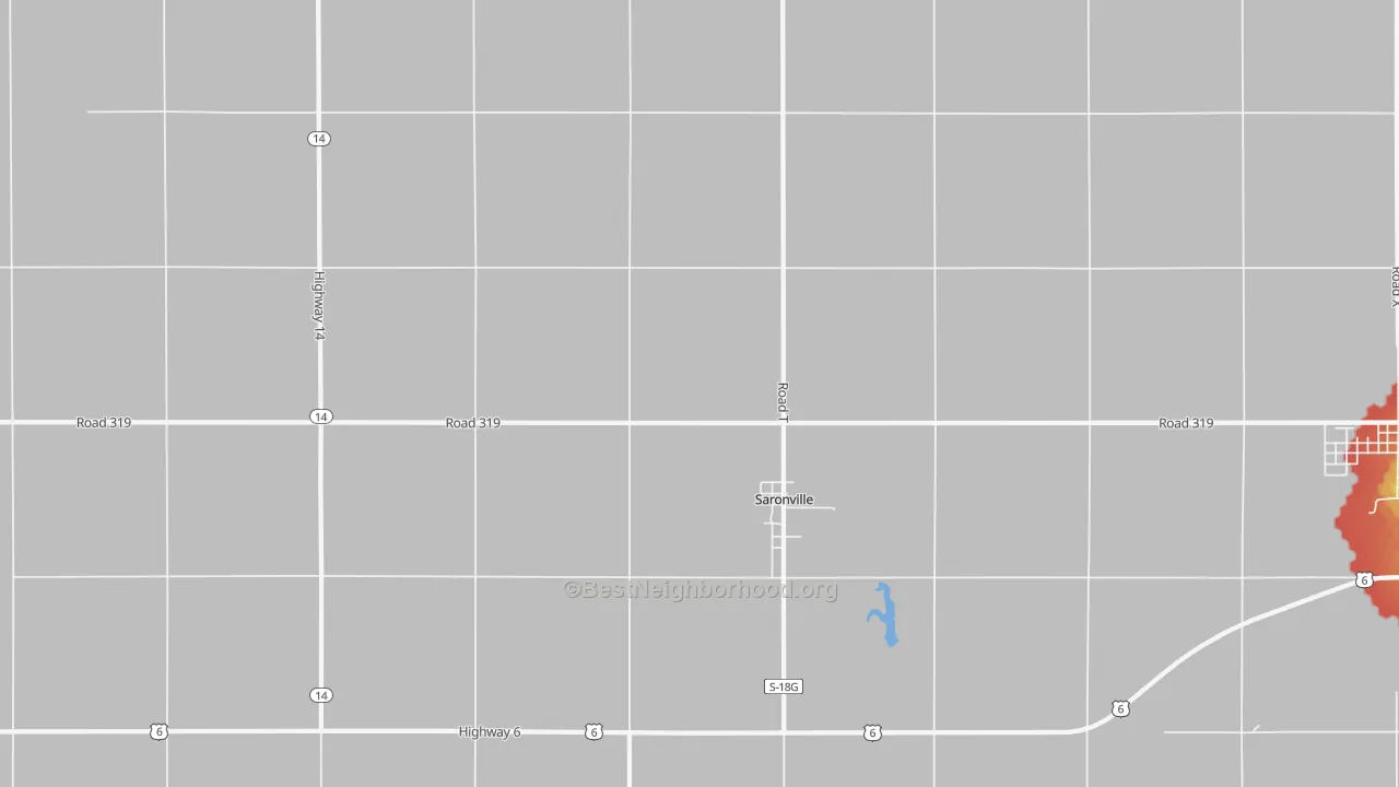 Walk Grade map of 68975, NE, walkable areas in green and car-dependent areas in red
