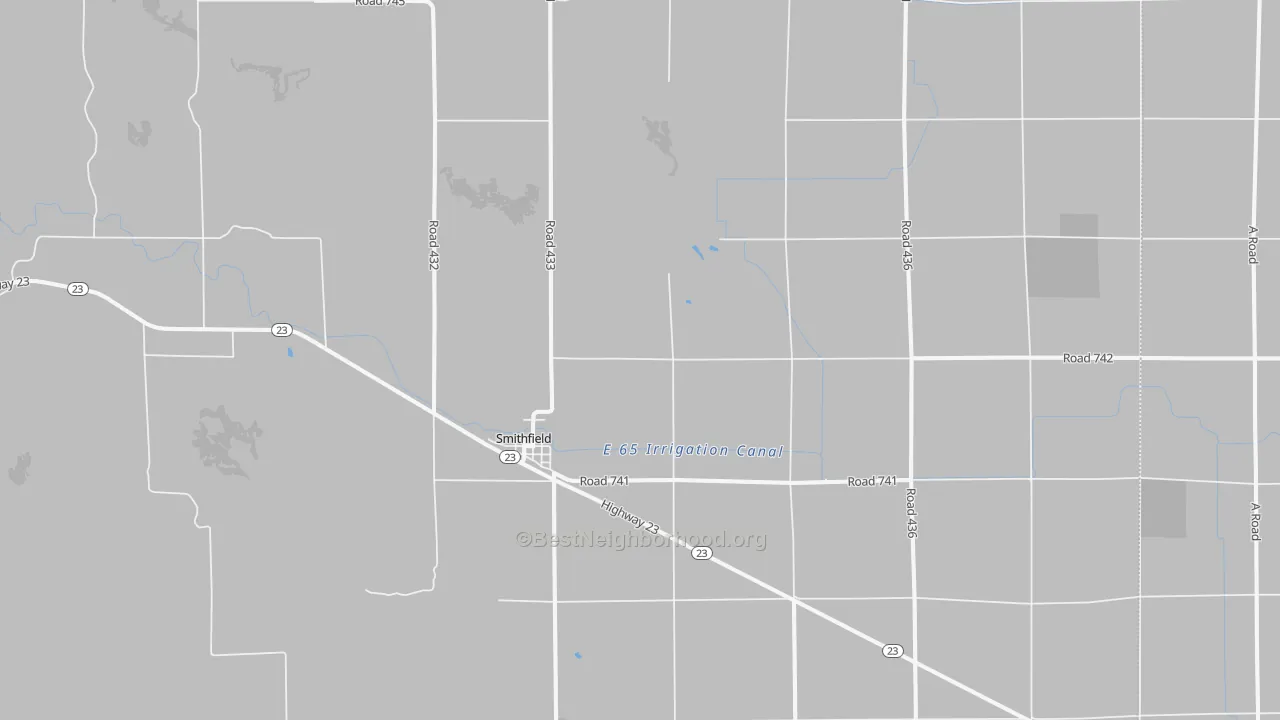 Walk Grade map of 68976, NE, walkable areas in green and car-dependent areas in red