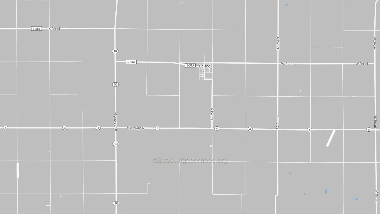 Walk Grade map of 68981, NE, walkable areas in green and car-dependent areas in red