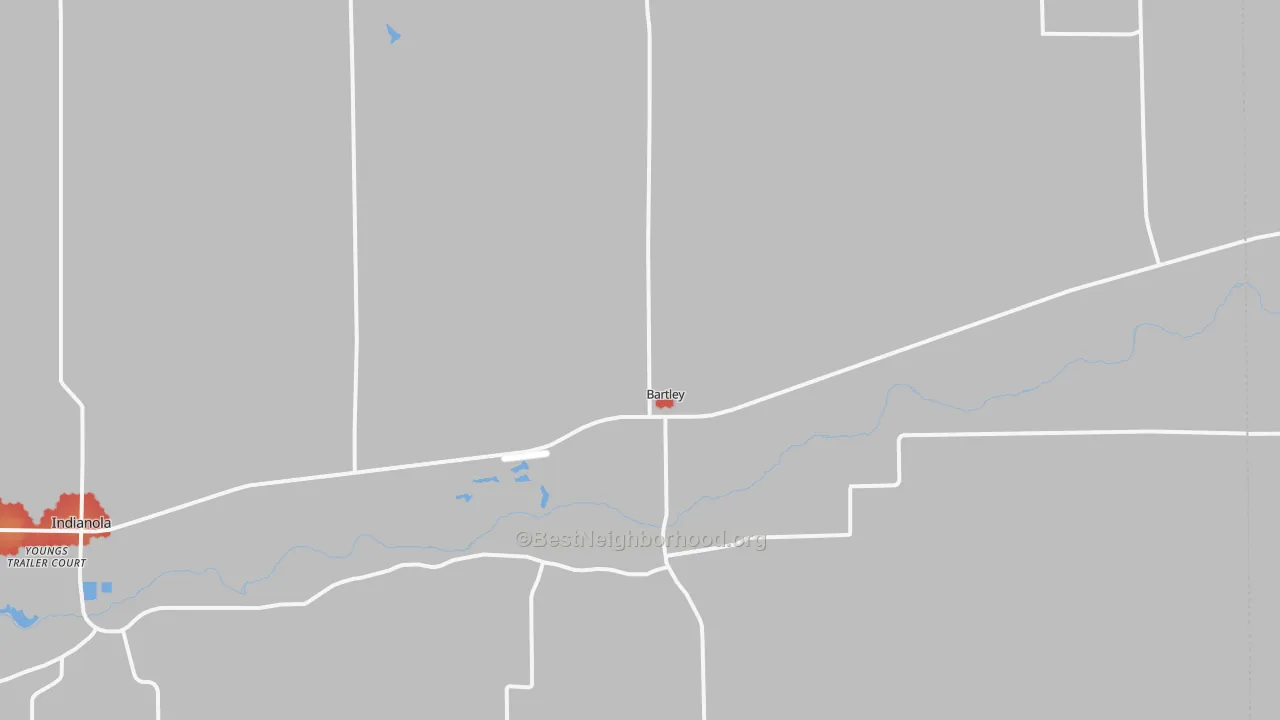 Walk Grade map of 69020, NE, walkable areas in green and car-dependent areas in red