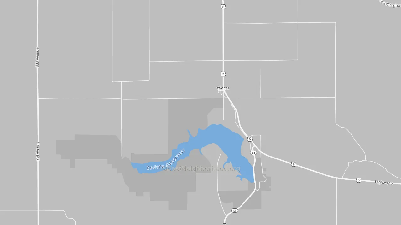 Walk Grade map of 69027, NE, walkable areas in green and car-dependent areas in red