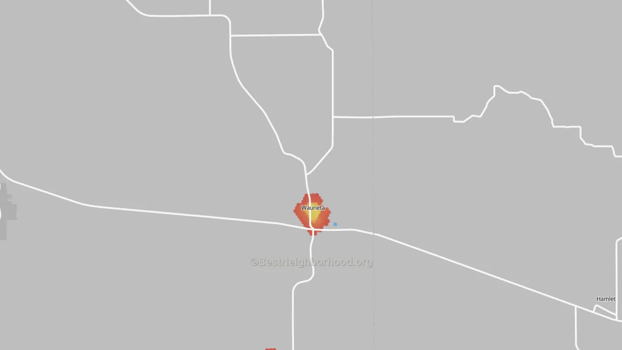 Walk Grade map of 69045, NE, walkable areas in green and car-dependent areas in red