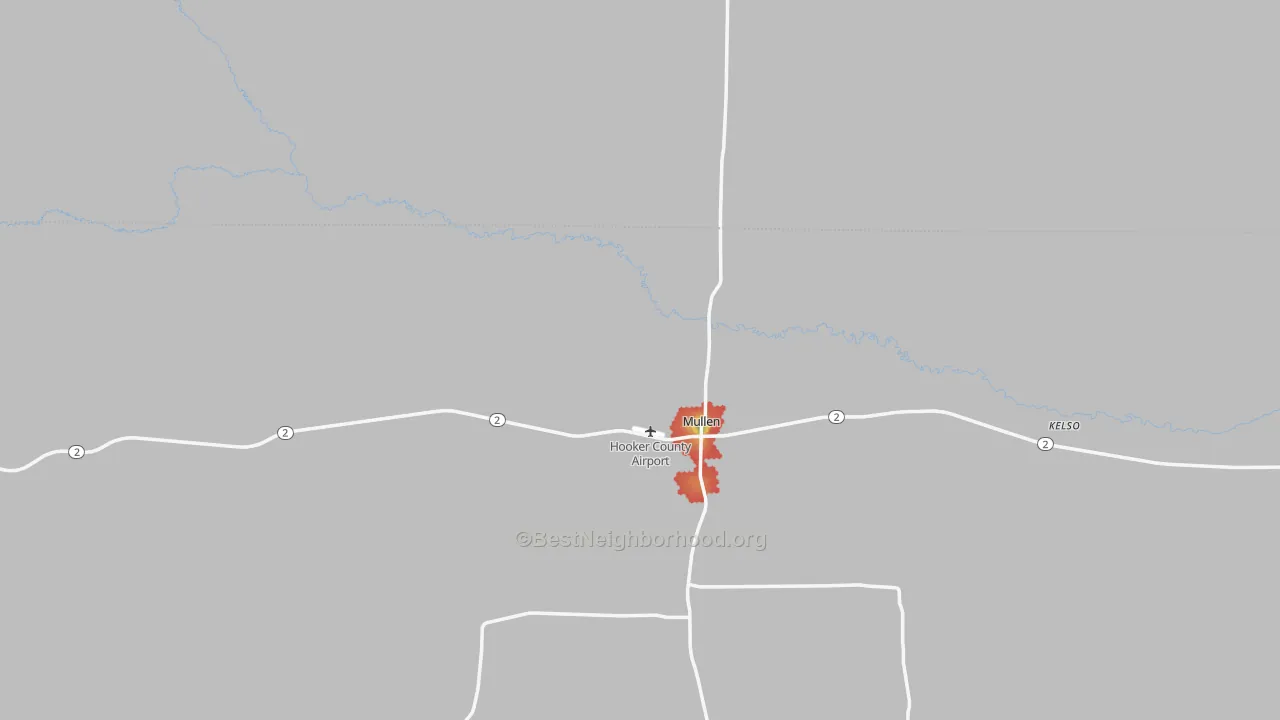 Walk Grade map of 69152, NE, walkable areas in green and car-dependent areas in red