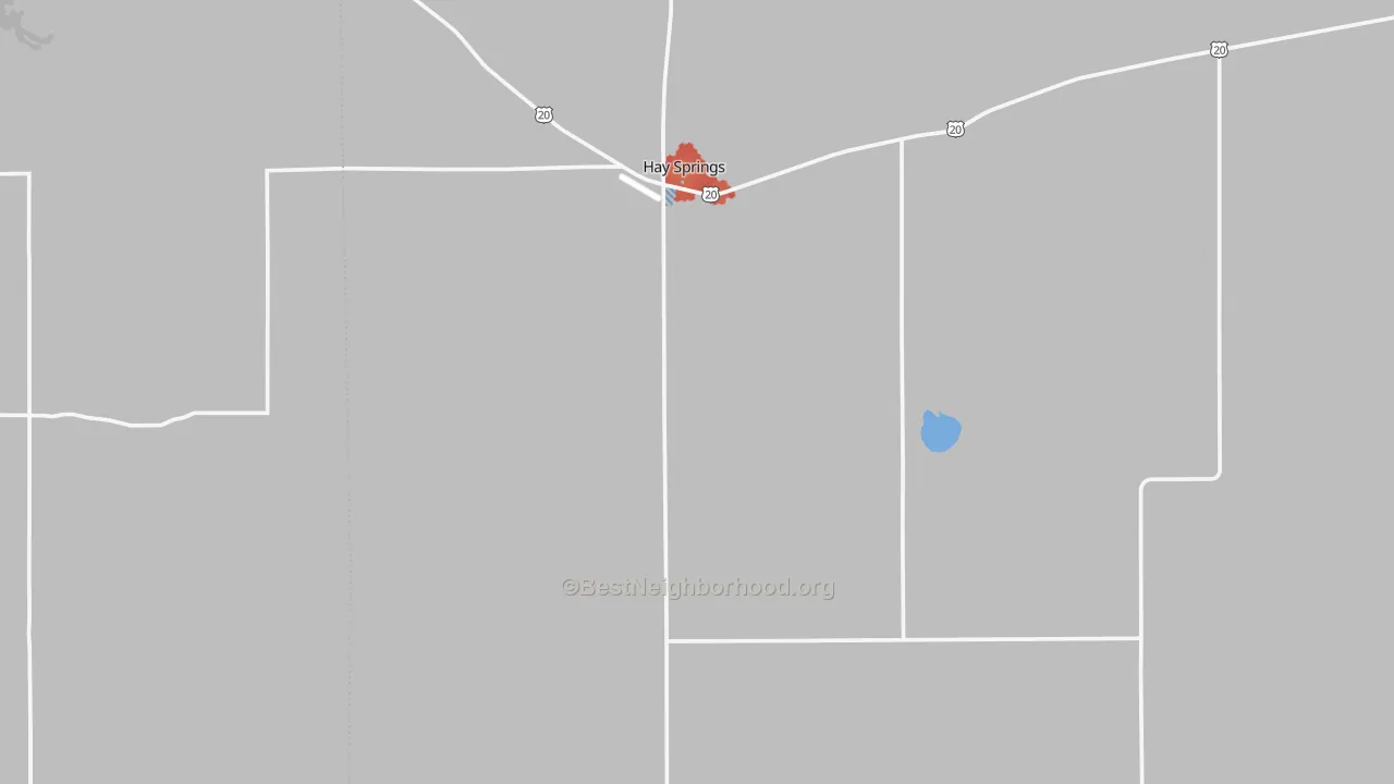 Walk Grade map of 69347, NE, walkable areas in green and car-dependent areas in red