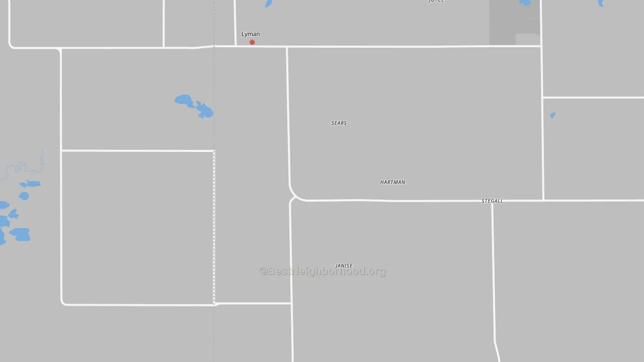 Walk Grade map of 69352, NE, walkable areas in green and car-dependent areas in red