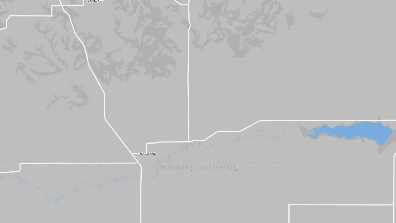 Walk Grade map of 69354, NE, walkable areas in green and car-dependent areas in red