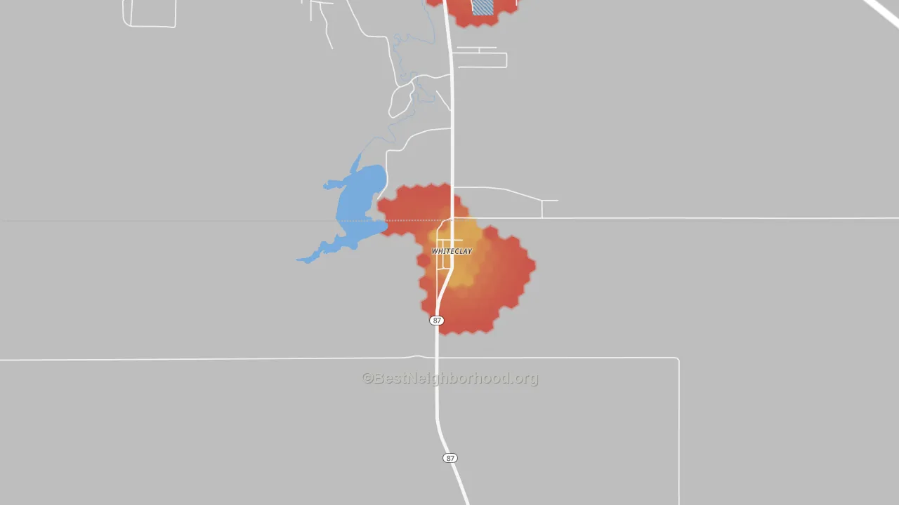 Walk Grade map of 69365, NE, walkable areas in green and car-dependent areas in red