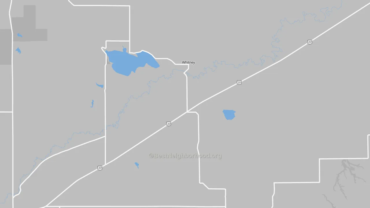 Walk Grade map of 69367, NE, walkable areas in green and car-dependent areas in red
